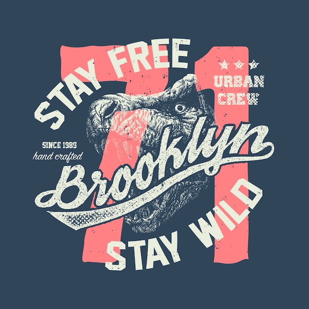 Vector vintage urban typography with tyrannosaurus head, t-shirt graphics, composition illustration