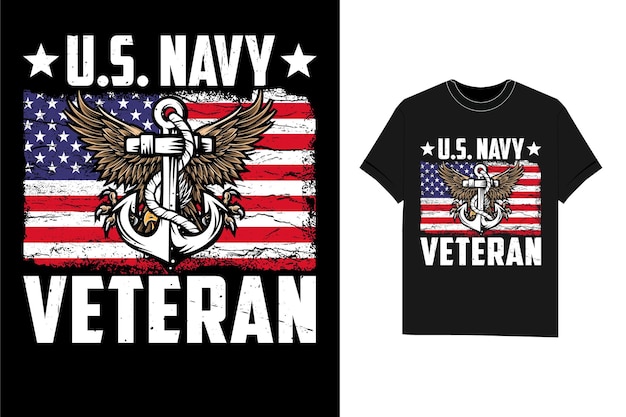 Vintage US Navy With American Flag For Veteran T-Shirt vector