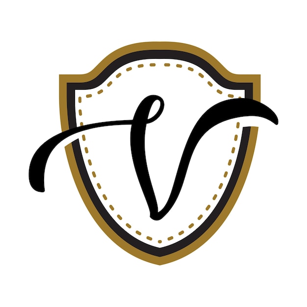 Vector vintage v shield logo with white background