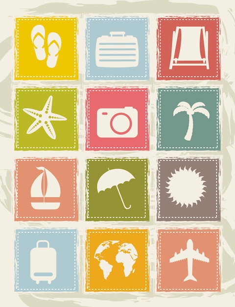 Vector vintage vacation  icons over grunge background vector