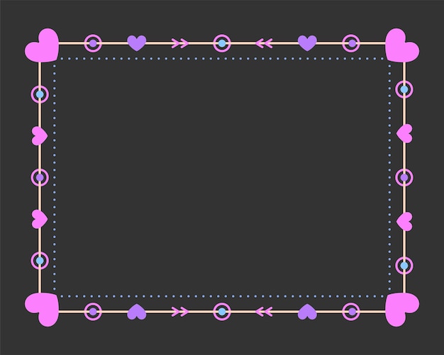 Vector vintage valentijn hart frame grens scheidingslijn roze lijn plat schattig paars pastel sprookje kind liefde magie kleurrijk scheidingsteken filigraan rechthoek wenskaart regenboog bruiloft boekomslag kader