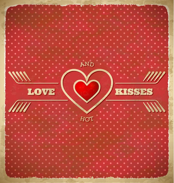 Vintage valentines day card with polka dots and big heart