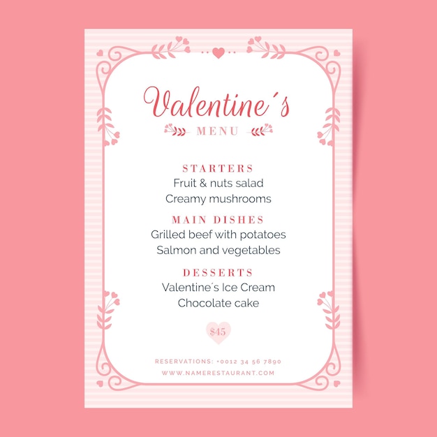 vintage valentines day menu template