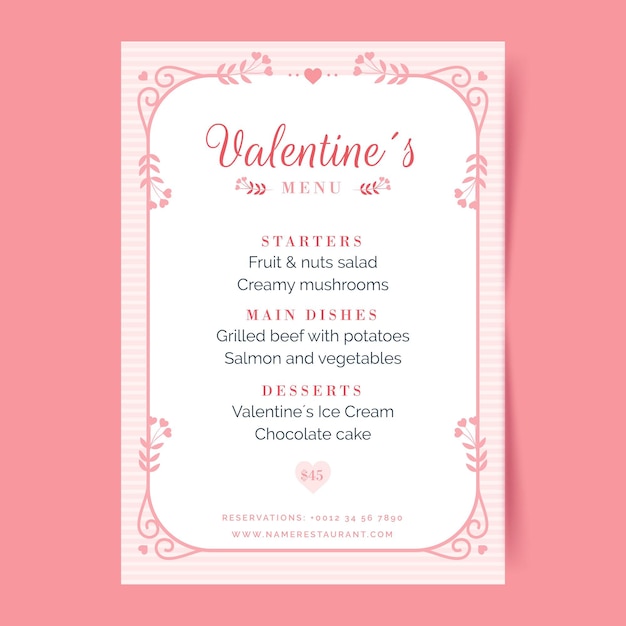 Vector vintage valentines day menu template