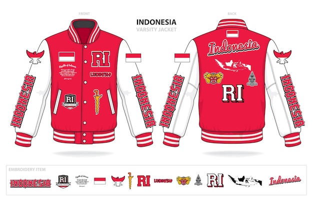 Vector vintage varsity indonesië aziatische country jas mockup sjabloon vector