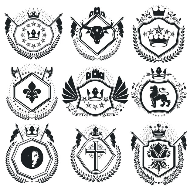 Vector vintage vector design elements. retro style labels, heraldry. classy high quality symbolic illustrations collection, vector set.