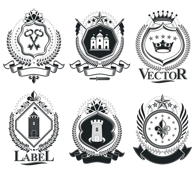 Vintage vector design elements. Retro style labels, heraldry. Coat of Arms collection, vector set.