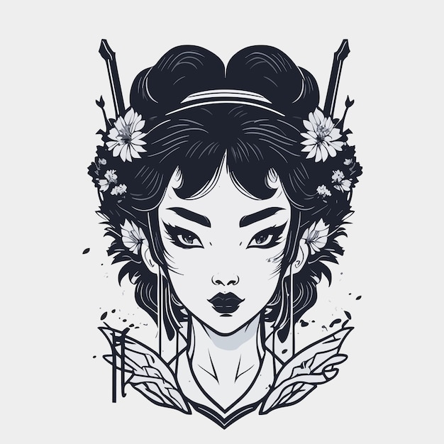 vintage vector een schattig geisha illustratie ontwerp voor logo en branding element met ornamenten