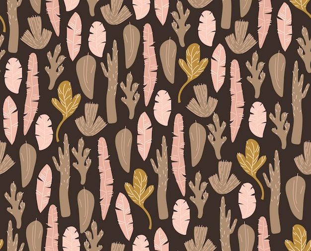 Vintage vector illustration with seamless leaves in brown colors