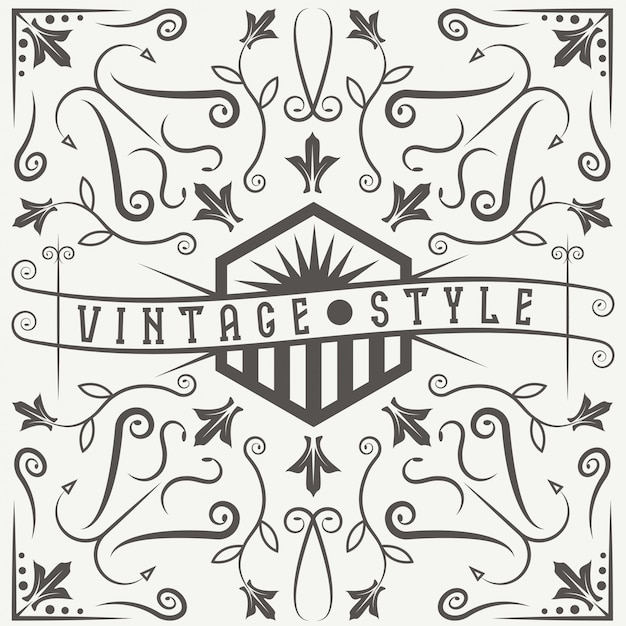 Vector vintage vector label with swirls and flowers elements