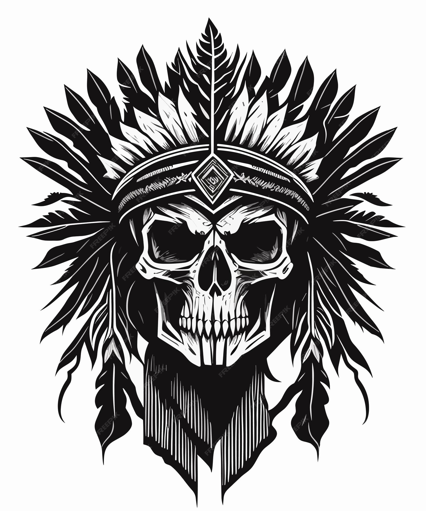 Premium Vector  Indian warrior skull tattoo symbolic design