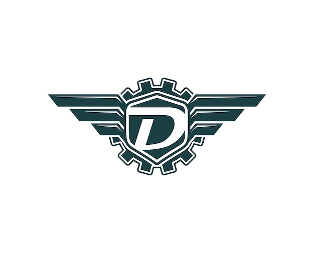 Vintage vector schild en vleugels met Letter D. Automotive logo ontwerp concept illustratie
