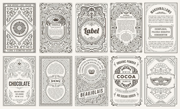 Vintage vector set retro cards template greeting card border or invitation