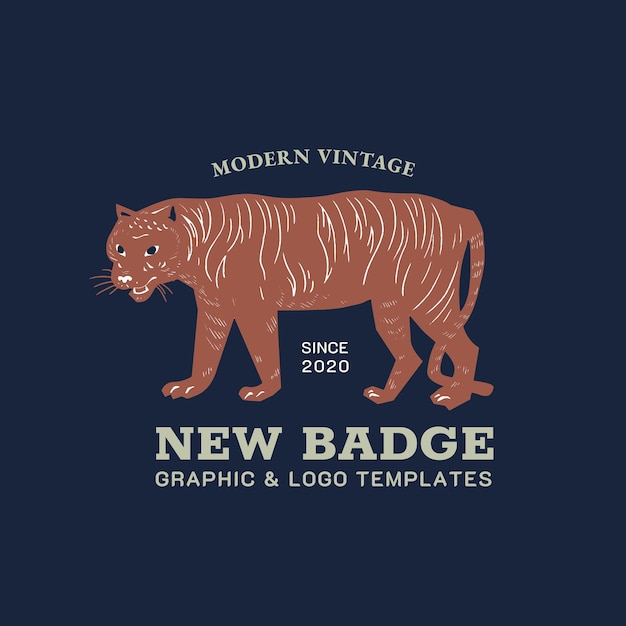 Vector vintage vector tijger badge linosnede bewerkbare sjabloon