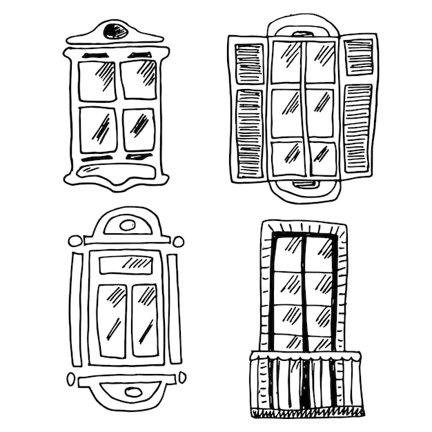 Vector vintage vector windows collection drawings sketch