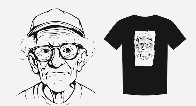 Vintage vectorportret van een oudere man in een retro contourstijl Perfect voor shirts, logo's en tatoeages Tijdloos en boeiende vectorillustratie