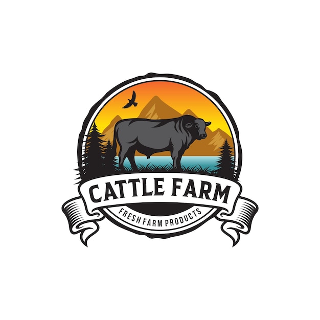 Vintage vee boerderij Logo Vector sjabloon