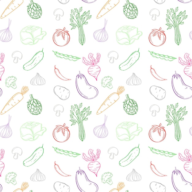 Vintage vegetables seamless pattern Line art