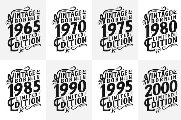 Vintage verjaardagscitaten ontwerpbundel Geboren in 1965 1970 1975 1980 1985 1990 1995 2000