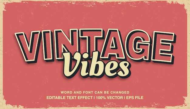 Vintage vibes editable text effect template 3d cartoon retro style typeface