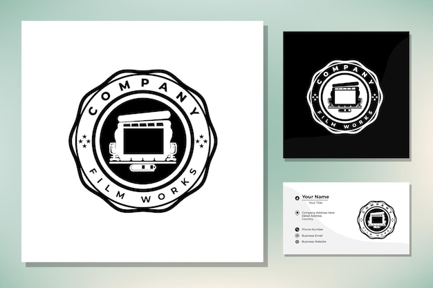 Vettore pellicola per videocamera vintage per studio di produzione cinematografica logo design