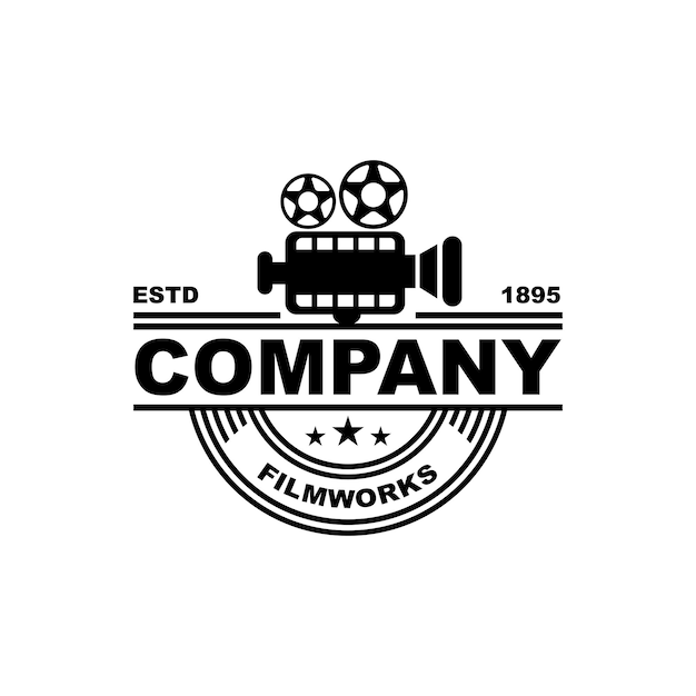 Vettore logo della videocamera vintage per la produzione di film cinematografici