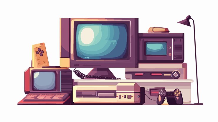 Vector vintage video games and console background vector illustration