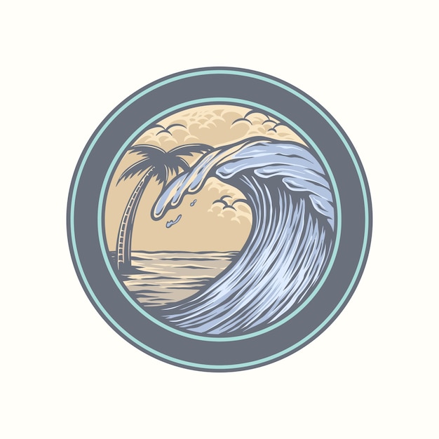 Vector vintage view of ocean waves