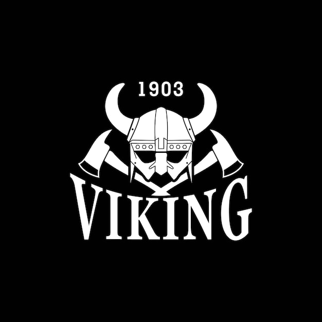 Винтажная иллюстрация шлема викинга со скрещенным векторным дизайном топора Вдохновение
