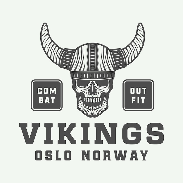 Vector vintage vikingen logo label embleem badge in retro stijl met citaat monochrome grafische kunst