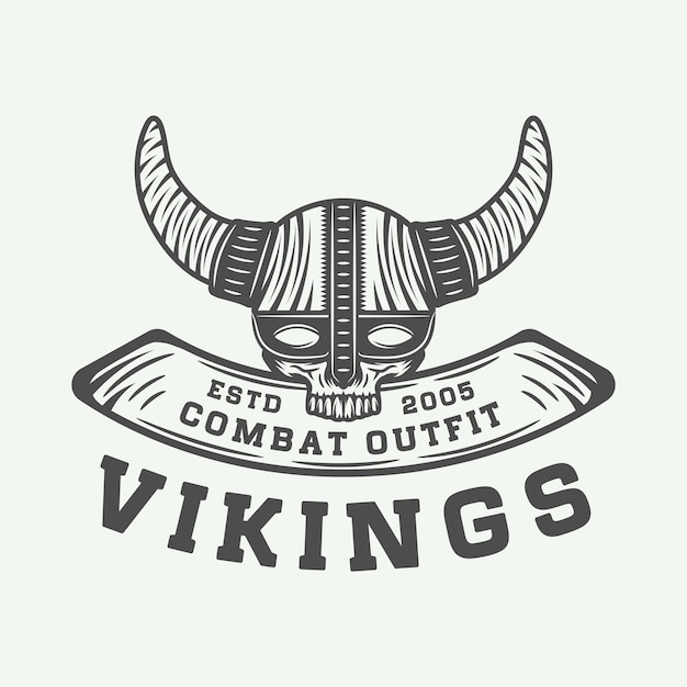 Эмблема винтажного логотипа викингов в стиле ретро с монохромной графикой цитаты