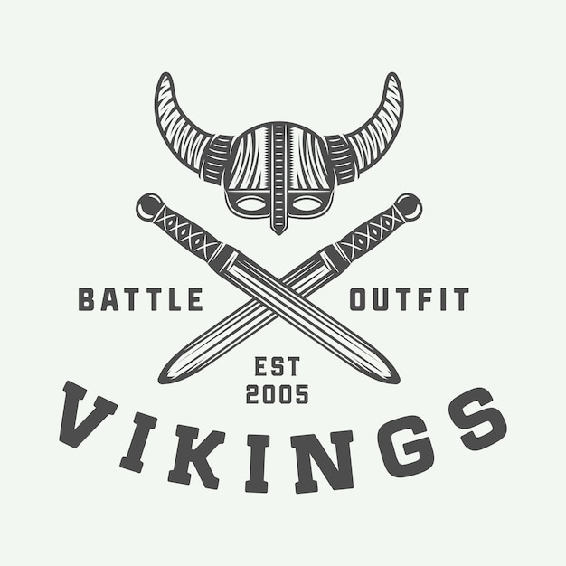 Vintage vikings motivational logo label emblem badge in retro style with quote Monochrome