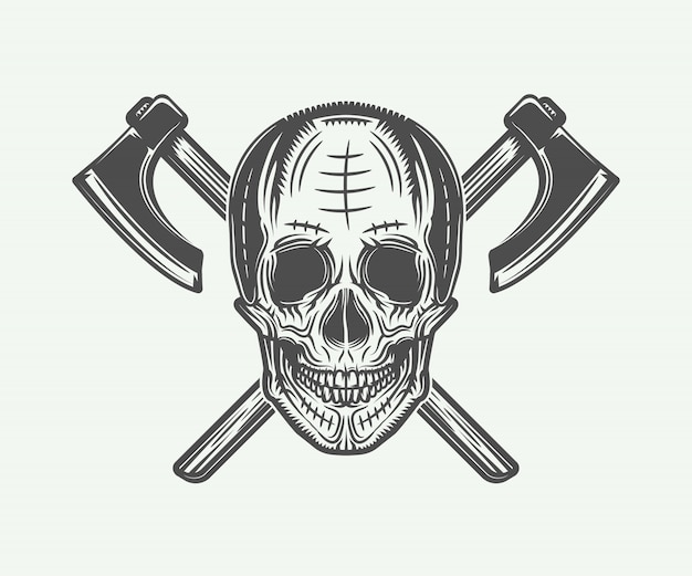 Vector vintage vikings skull tattoo