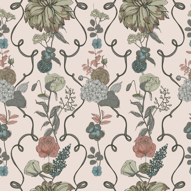 vintage wallpaper background. floral seamless pattern with flowers. colorful illustration.