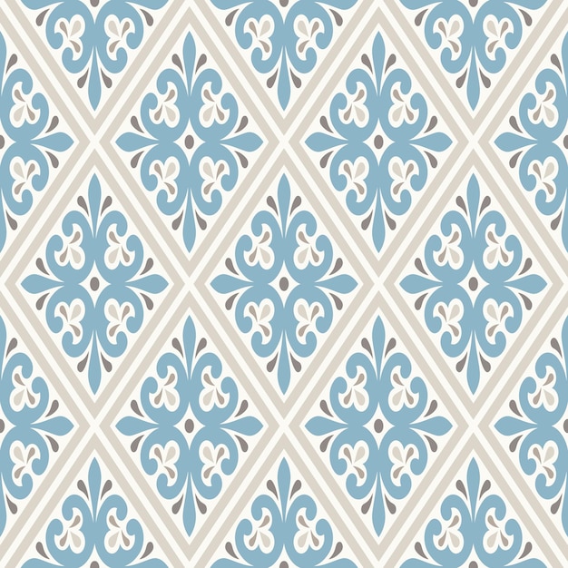 Vintage wallpaper Modern geometric pattern inspired by old wallpapers Nice retro colors grey beige and calm blue