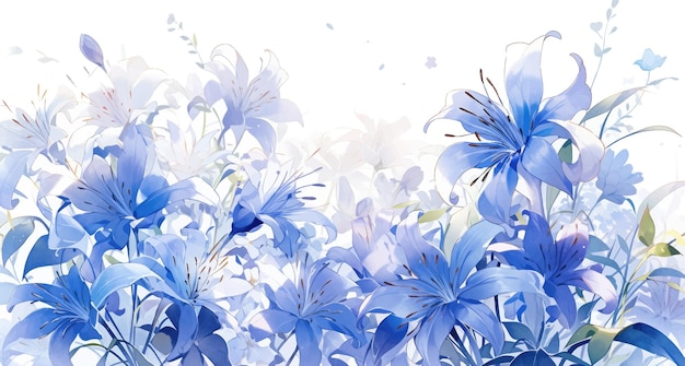 Vintage Watercolor Agapanthus Pattern on White Background