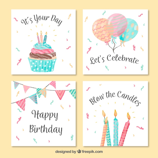 Vintage watercolor birthday greeting card pack