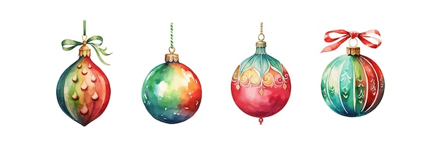 Vintage watercolor Christmas ornament on balls set Vector illustration design