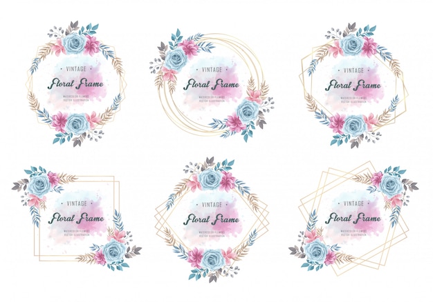 Vintage Watercolor Floral Frame Collection Set