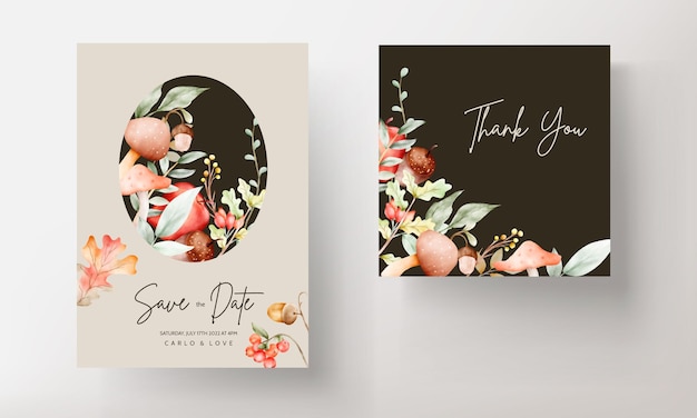 Vintage watercolor hand drawn botanical apple and floral invitation card