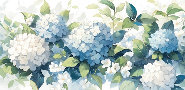 Vintage Watercolor Hydrangea Pattern on White Background