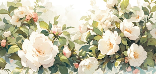 Vintage waterverf Camellia patroon op witte achtergrond