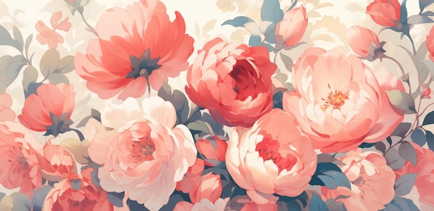 Vintage waterverf Peony patroon op complementaire kleuren achtergrond