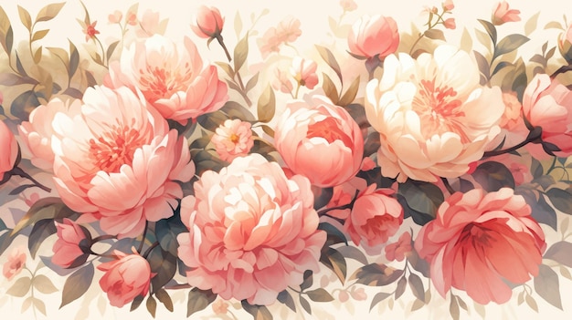 Vintage waterverf Peony patroon op witte achtergrond