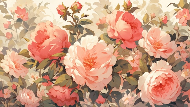 Vintage waterverf roos patroon op complementaire kleuren achtergrond