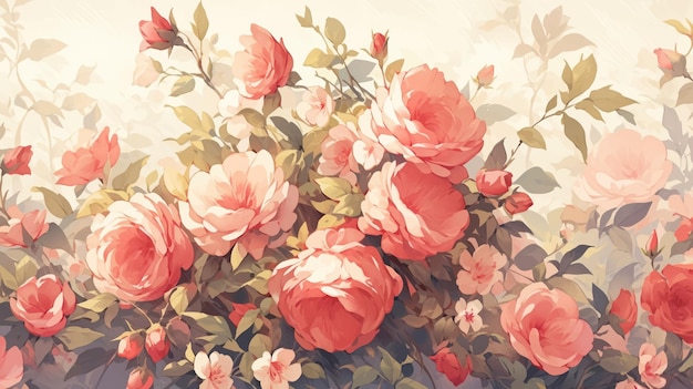 Vintage waterverf roos patroon op complementaire kleuren achtergrond