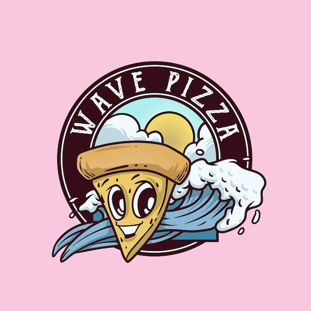 Vector vintage waves pizza logo vector illustration