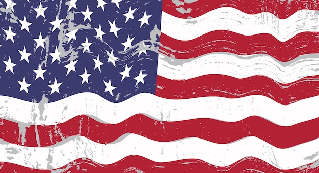 Vector vintage waving united states flag.