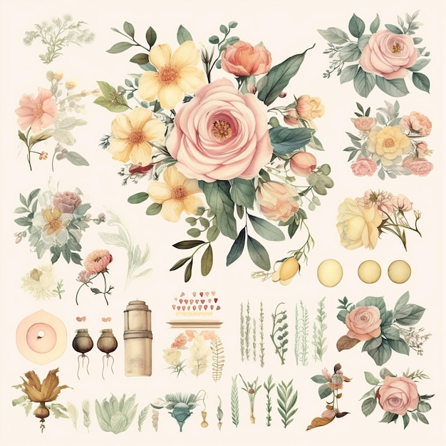 Vintage Wedding Clipart Mega Bundle Pastel Watercolor