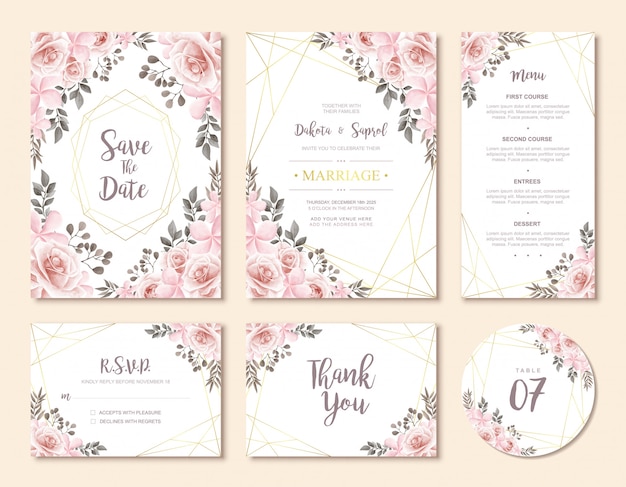 Vintage Wedding Invitation Card Set 